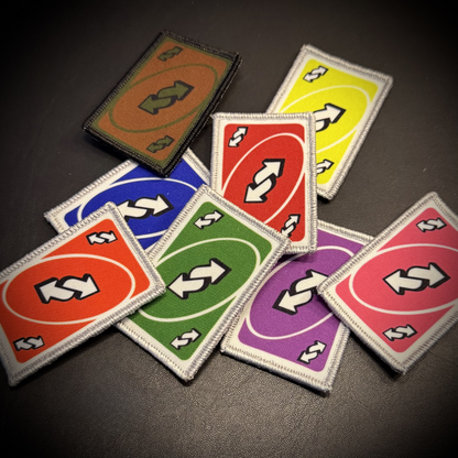 UNO Reverse Card Funny Printed Morale Patch, 2x3" | VELCRO® Brand Hook Backing