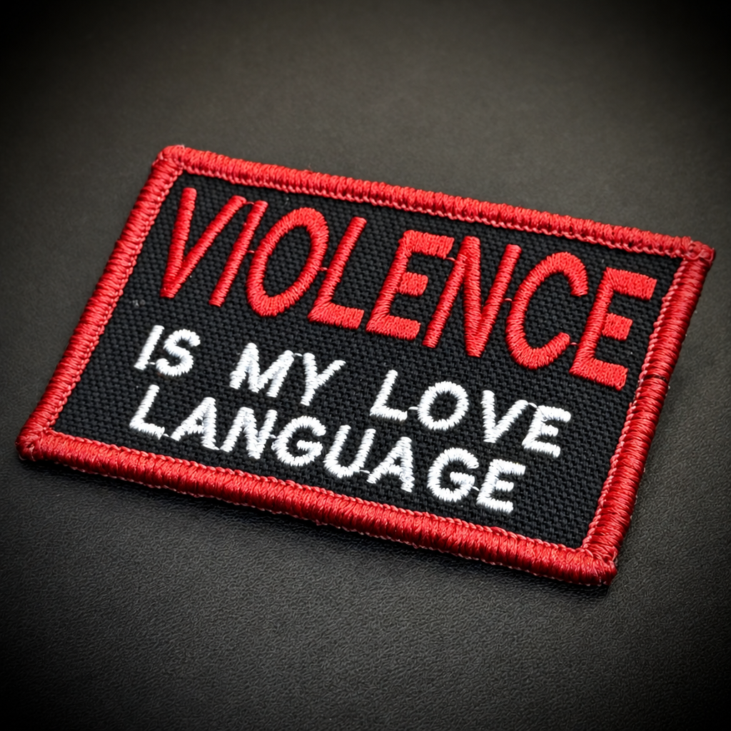 Violence Is My Love Language Funny Embroidered Morale Patch, 2x3" | VELCRO® Brand Hook Backing