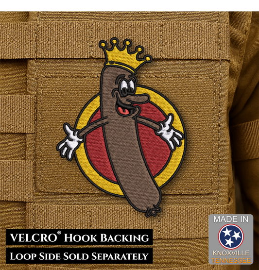 The Wiener King Funny Embroidered Morale Patch, 3x4" | VELCRO® Brand Hook Backing