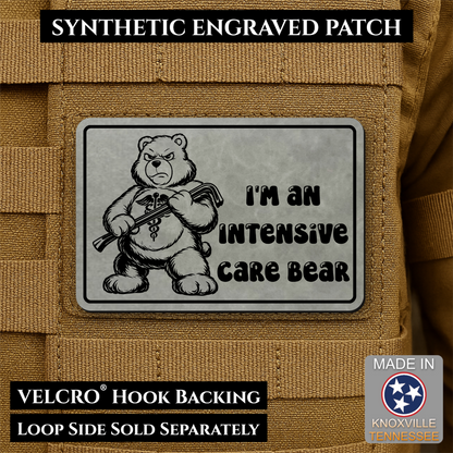 Intensive Care Bear Funny Nurse Medic Morale Patch, 2x3" | Made in USA | VELCRO® Brand Hook Backing