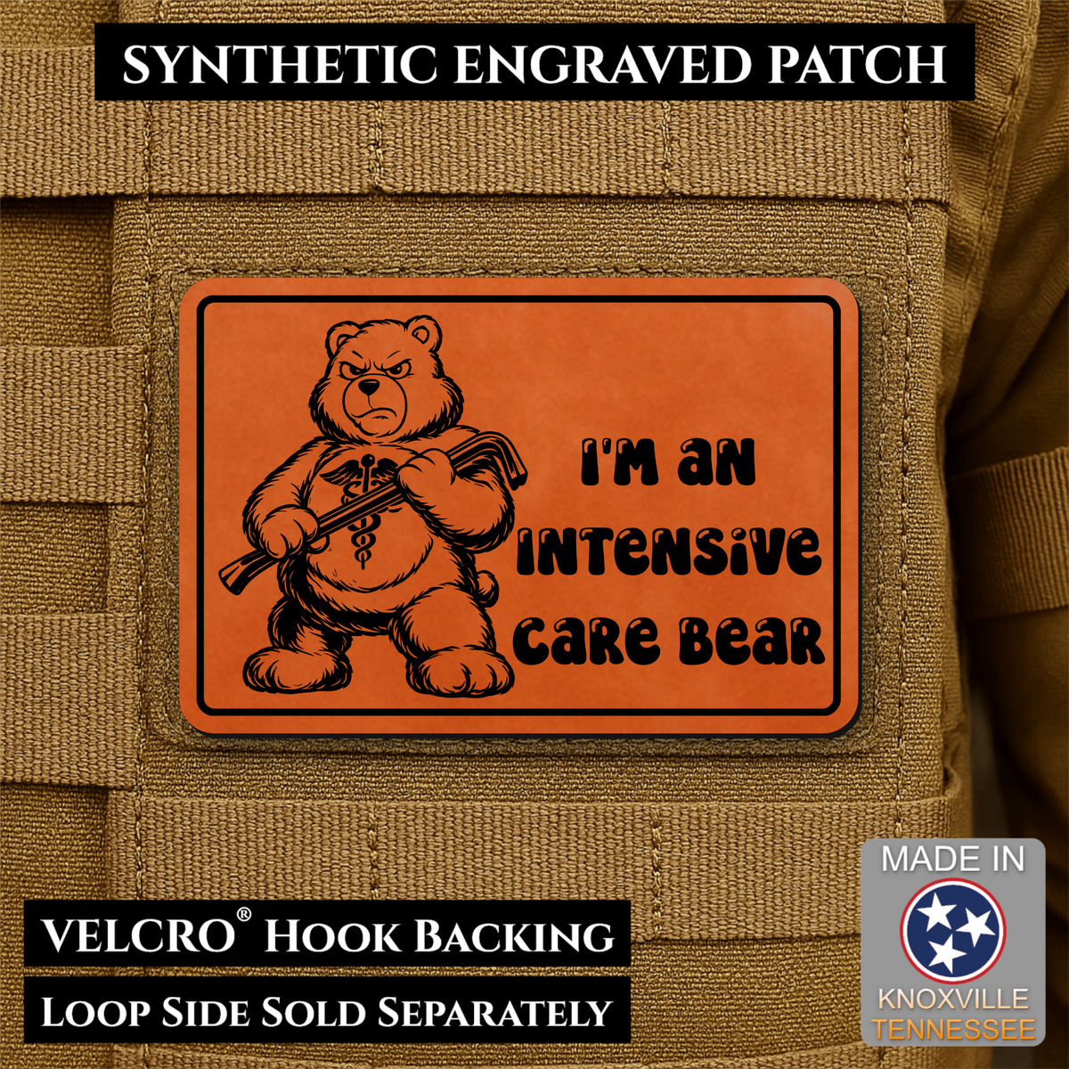 Intensive Care Bear Funny Nurse Medic Morale Patch, 2x3" | Made in USA | VELCRO® Brand Hook Backing