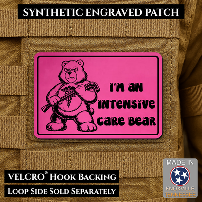 Intensive Care Bear Funny Nurse Medic Morale Patch, 2x3" | Made in USA | VELCRO® Brand Hook Backing
