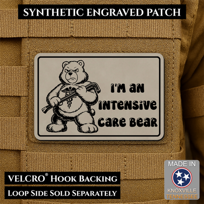 Intensive Care Bear Funny Nurse Medic Morale Patch, 2x3" | Made in USA | VELCRO® Brand Hook Backing