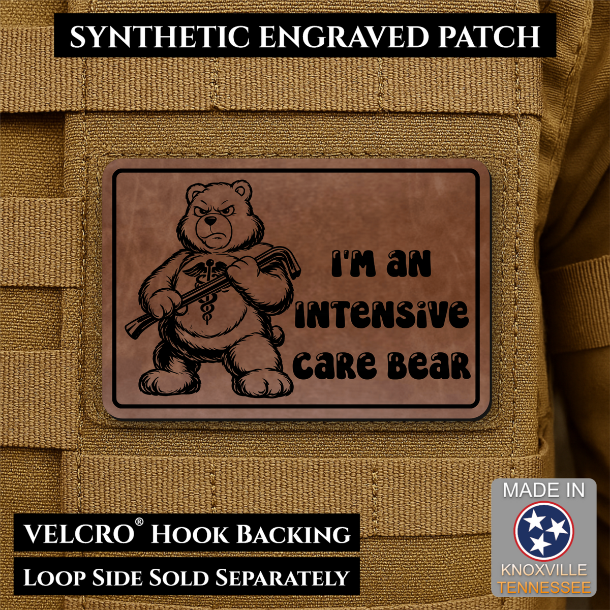 Intensive Care Bear Funny Nurse Medic Morale Patch, 2x3" | Made in USA | VELCRO® Brand Hook Backing