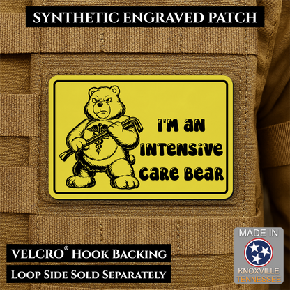 Intensive Care Bear Funny Nurse Medic Morale Patch, 2x3" | Made in USA | VELCRO® Brand Hook Backing