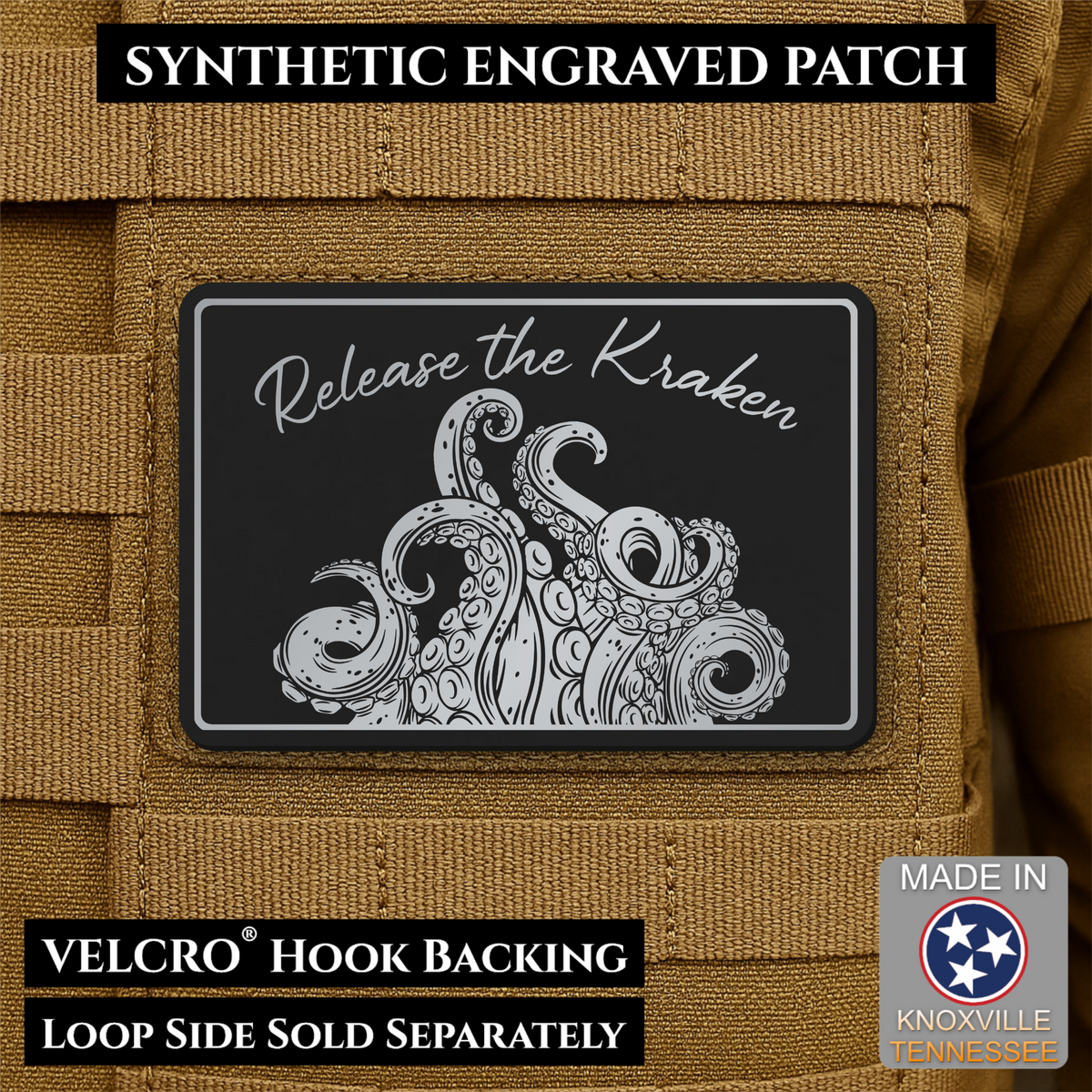 Release the Kraken Funny Morale Patch, 2x3" | Made in USA | VELCRO® Brand Hook Backing