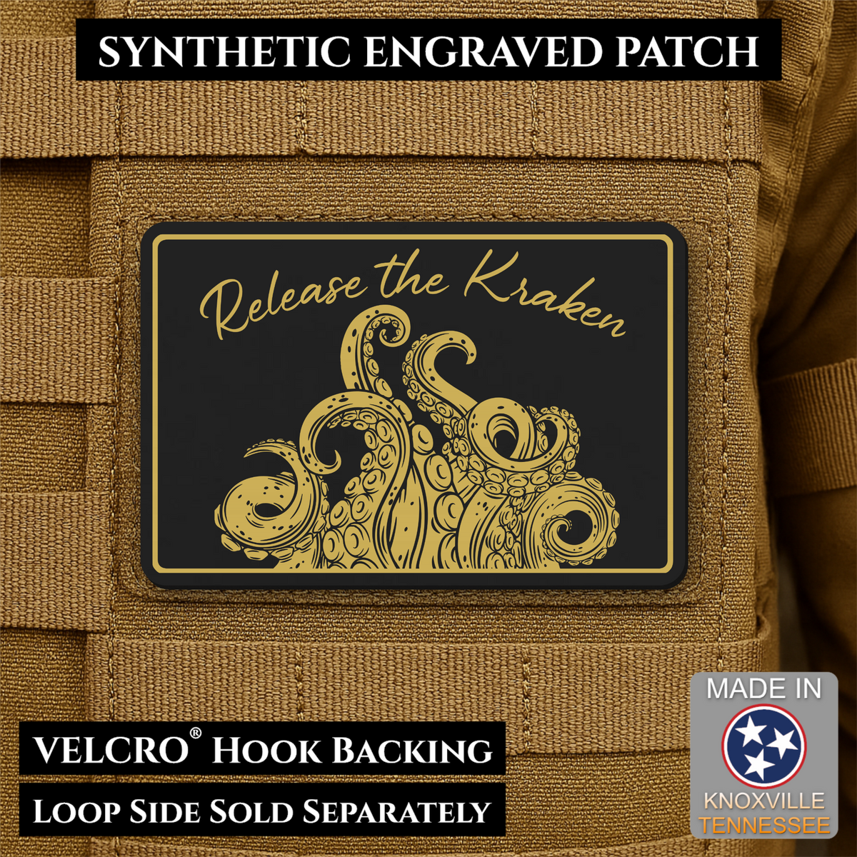 Release the Kraken Funny Morale Patch, 2x3" | Made in USA | VELCRO® Brand Hook Backing