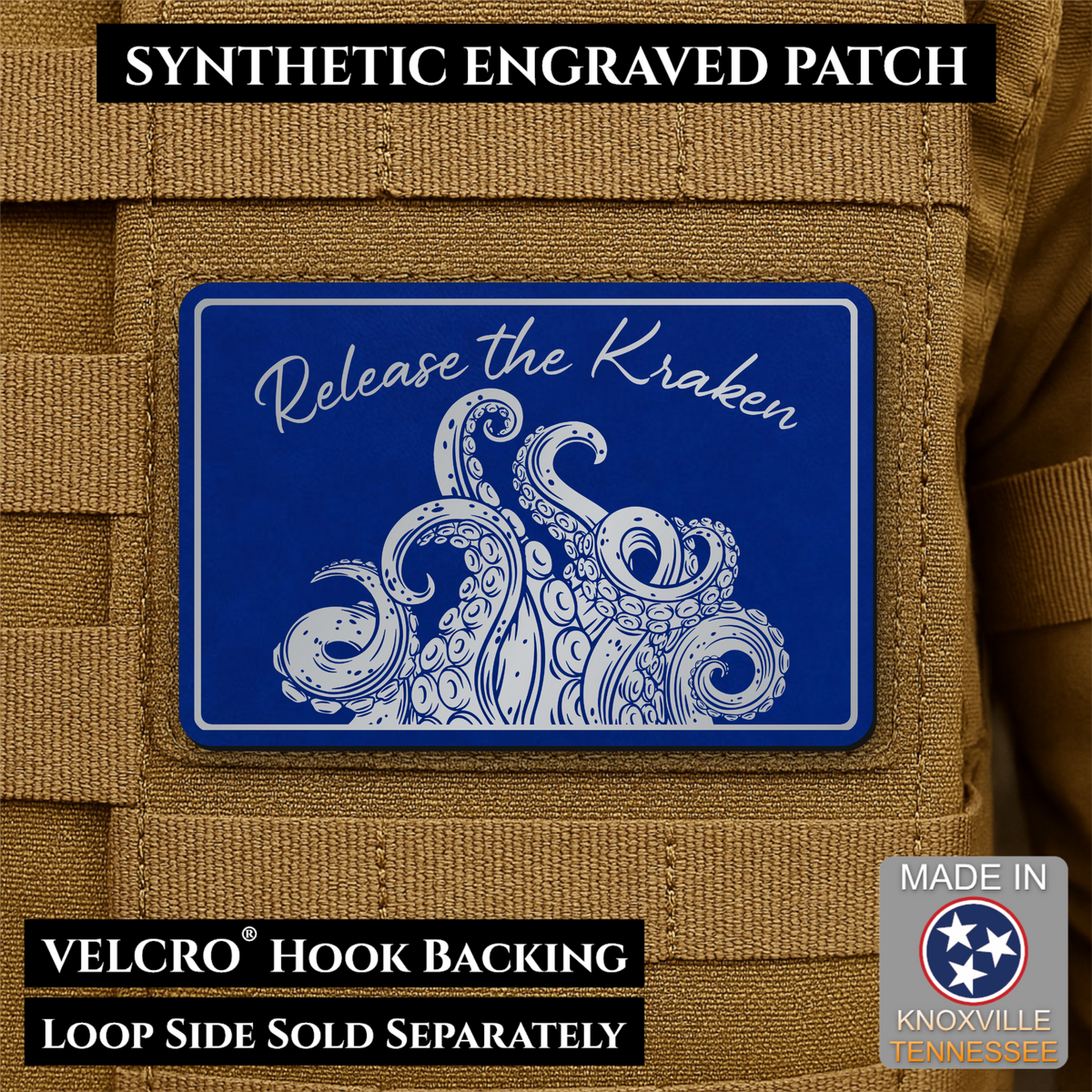 Release the Kraken Funny Morale Patch, 2x3" | Made in USA | VELCRO® Brand Hook Backing
