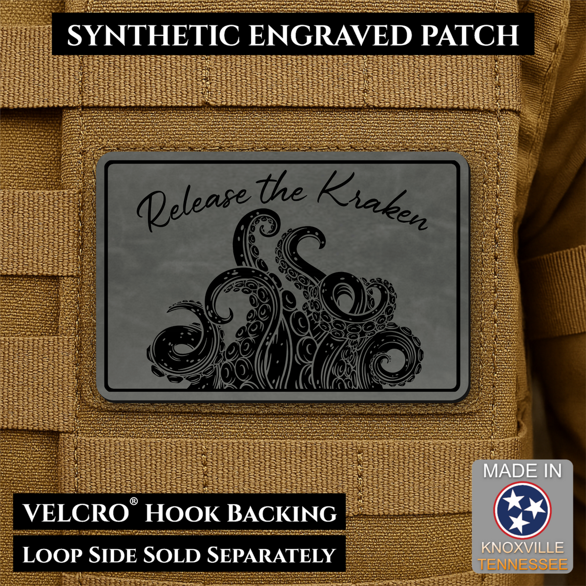 Release the Kraken Funny Morale Patch, 2x3" | Made in USA | VELCRO® Brand Hook Backing