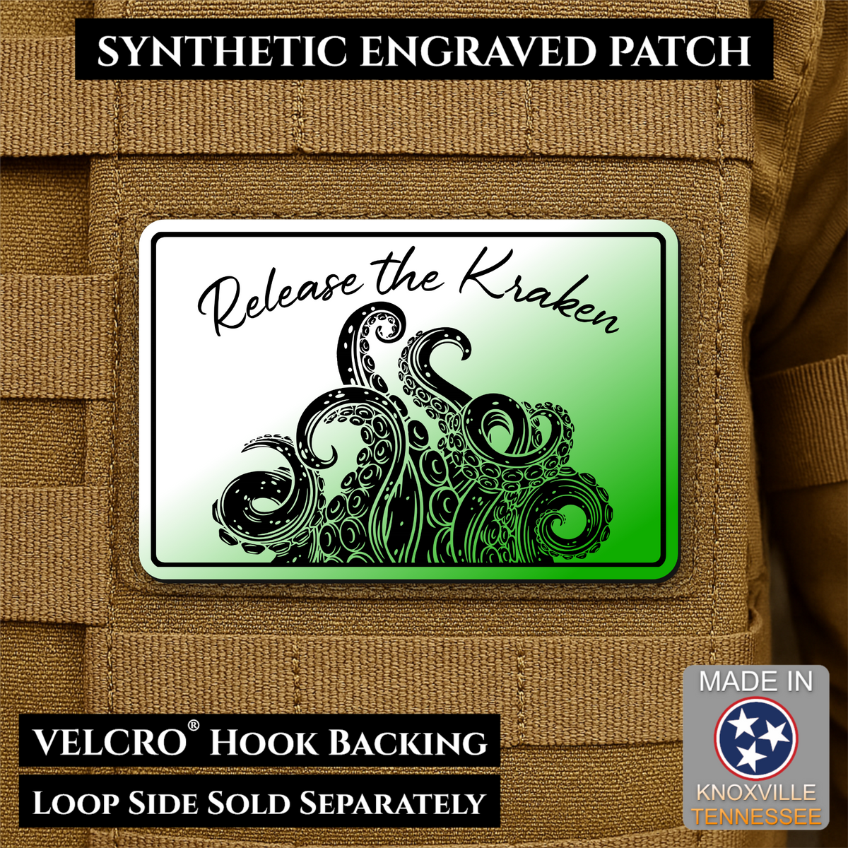 Release the Kraken Funny Morale Patch, 2x3" | Made in USA | VELCRO® Brand Hook Backing