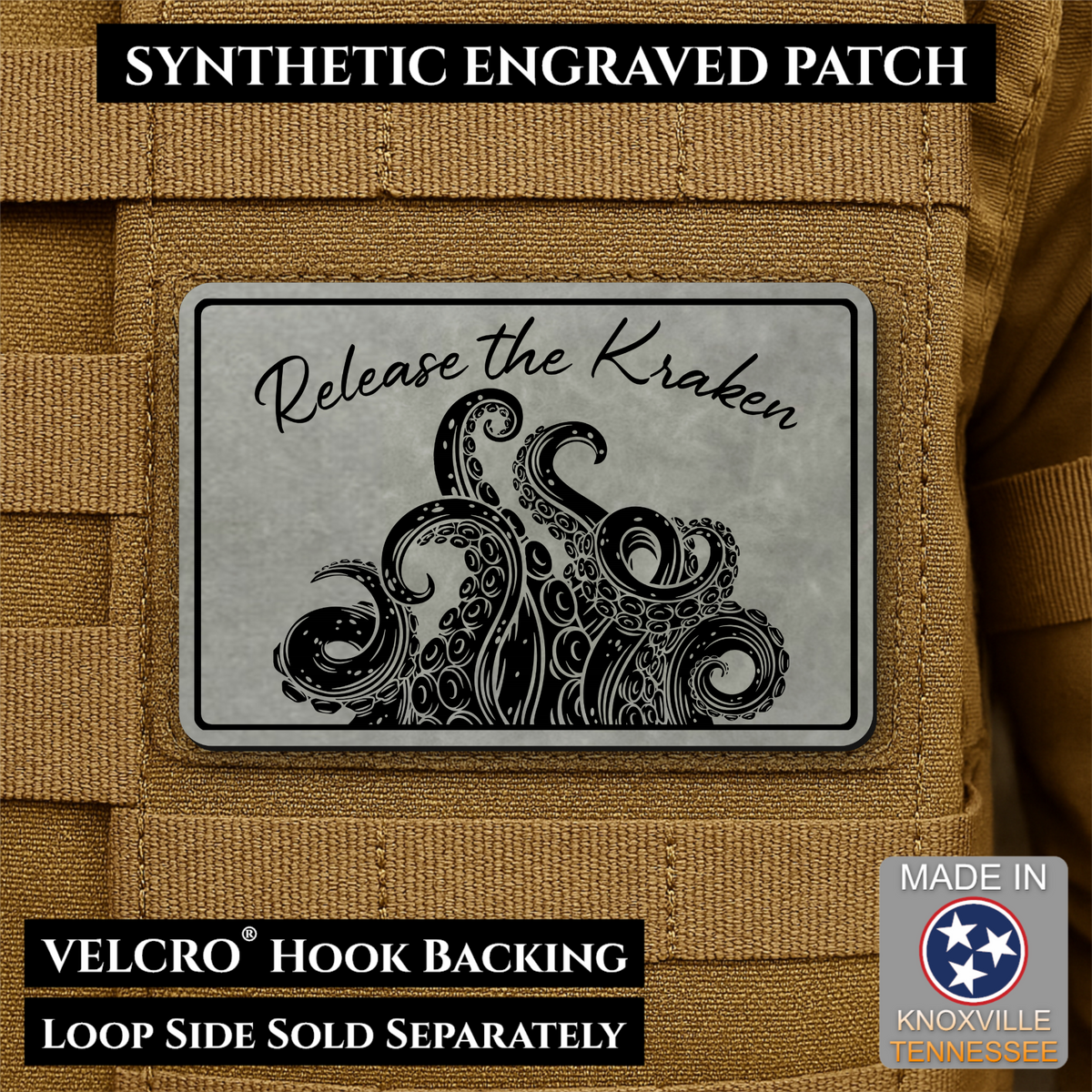 Release the Kraken Funny Morale Patch, 2x3" | Made in USA | VELCRO® Brand Hook Backing