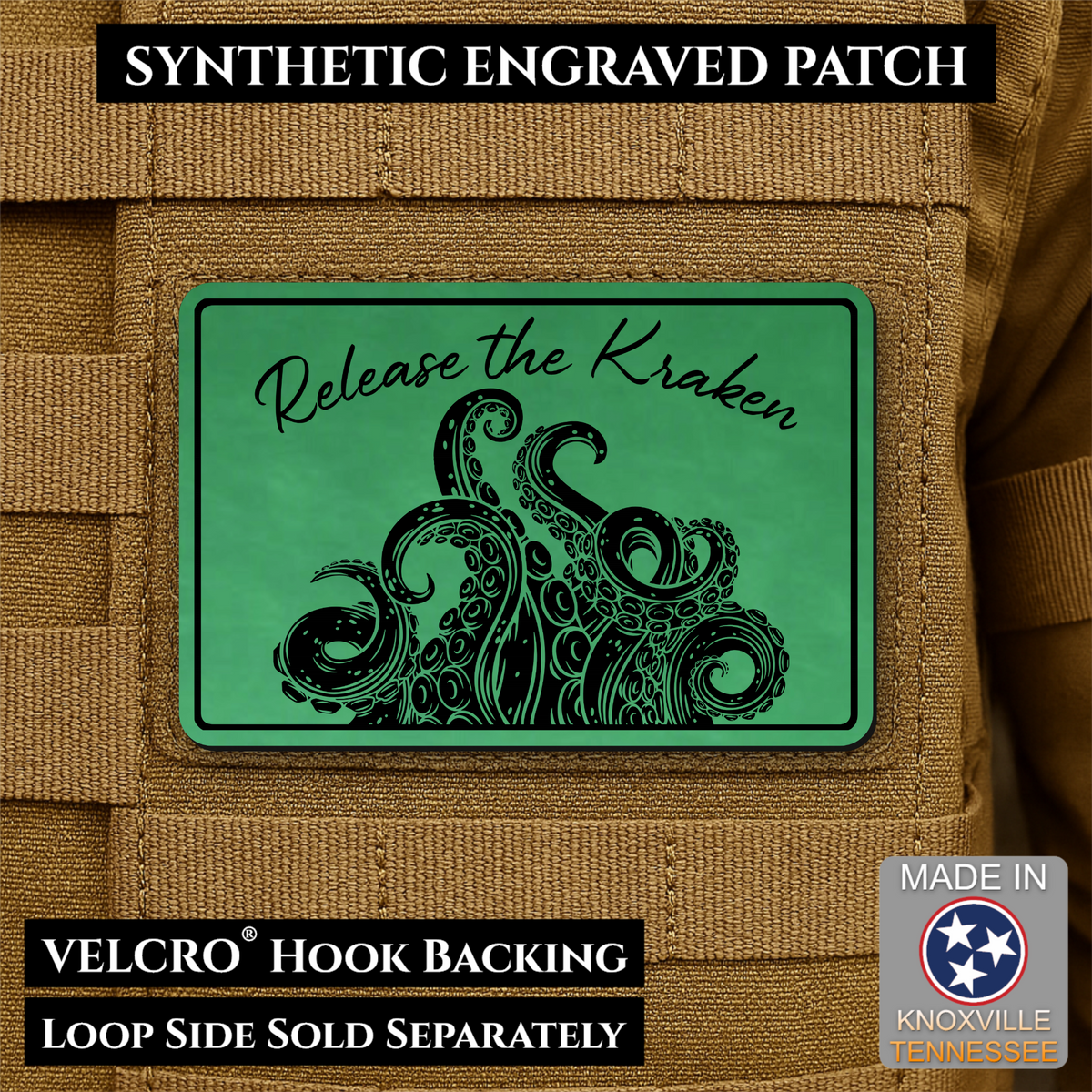 Release the Kraken Funny Morale Patch, 2x3" | Made in USA | VELCRO® Brand Hook Backing