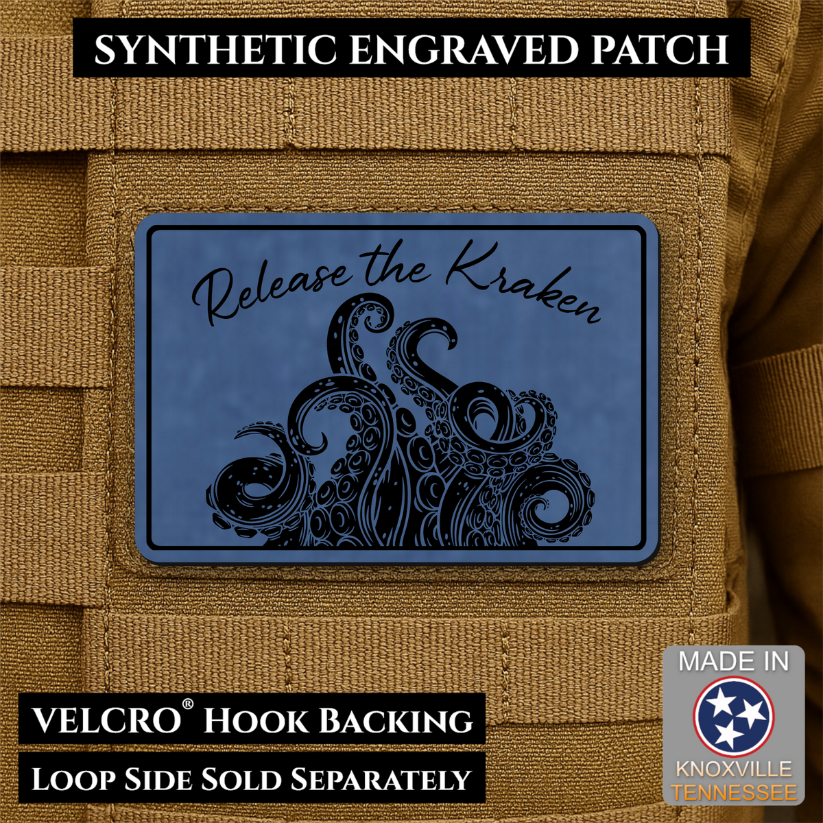 Release the Kraken Funny Morale Patch, 2x3" | Made in USA | VELCRO® Brand Hook Backing