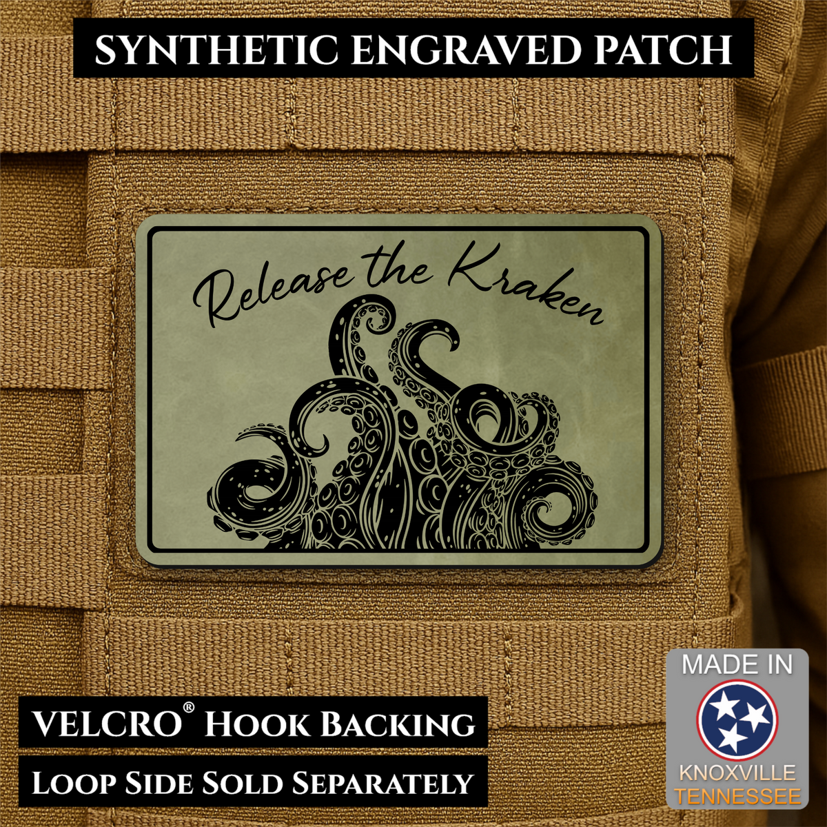 Release the Kraken Funny Morale Patch, 2x3" | Made in USA | VELCRO® Brand Hook Backing