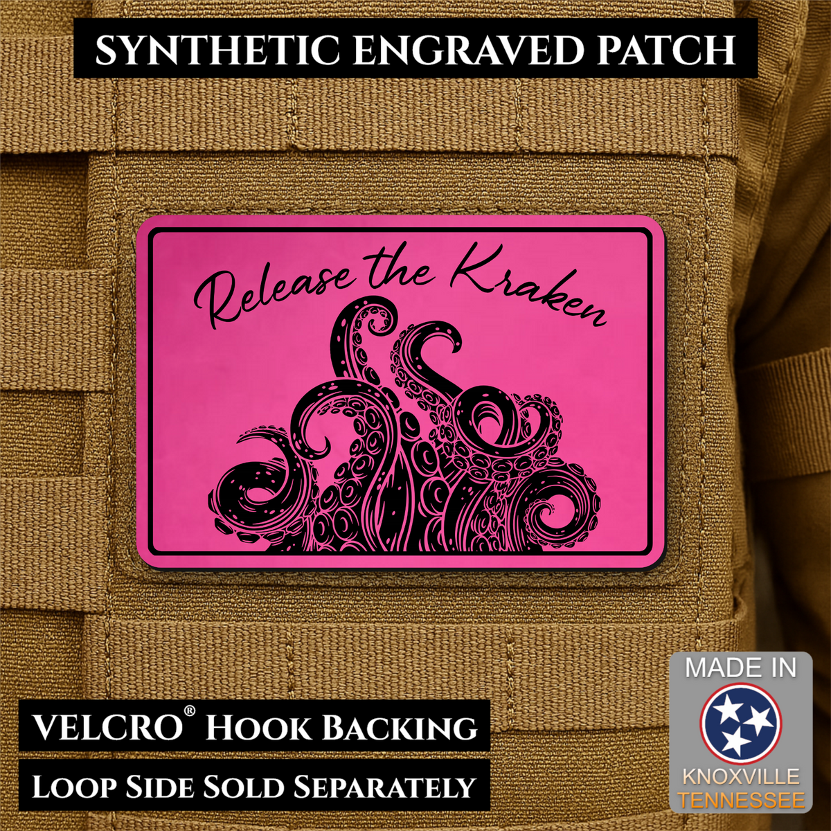 Release the Kraken Funny Morale Patch, 2x3" | Made in USA | VELCRO® Brand Hook Backing