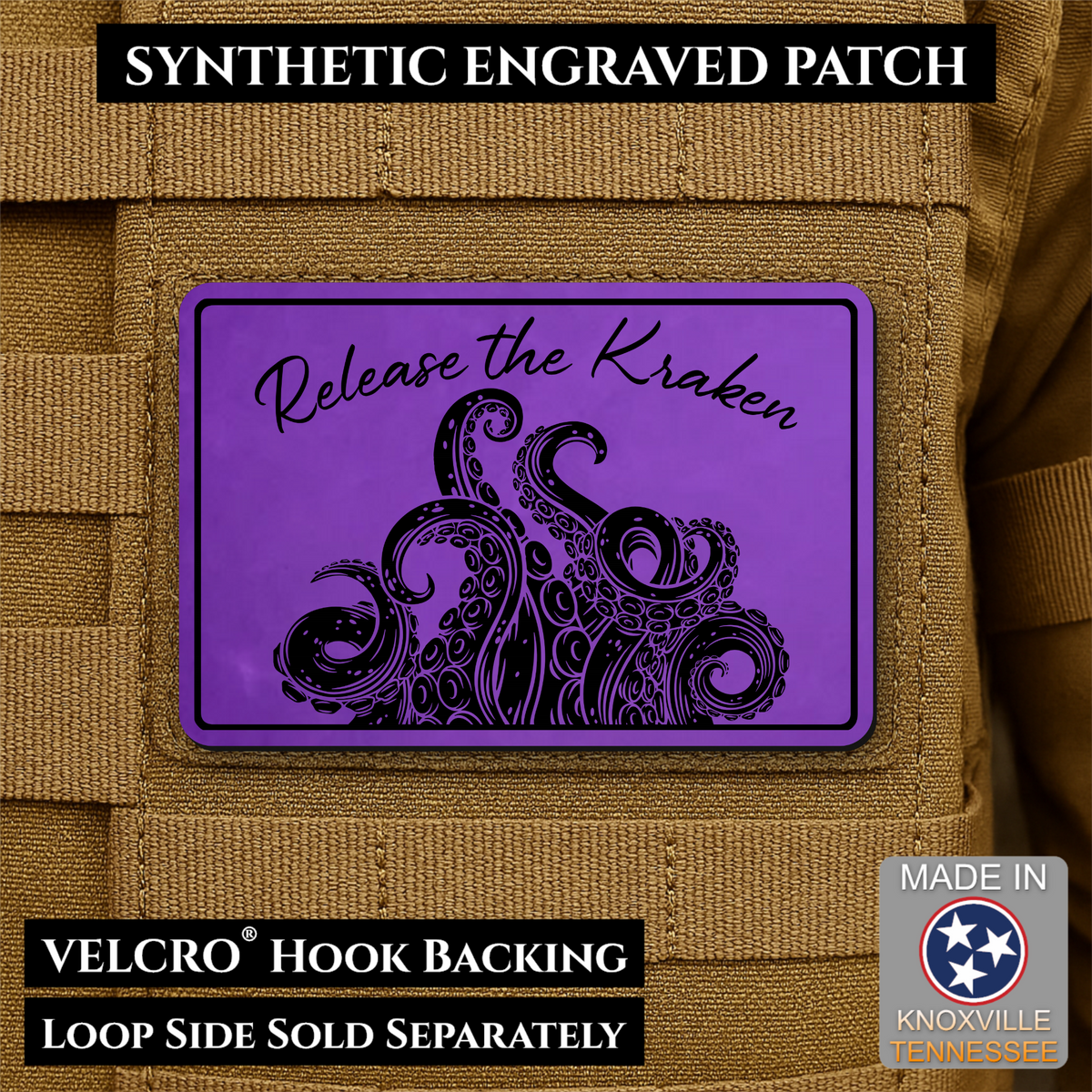 Release the Kraken Funny Morale Patch, 2x3" | Made in USA | VELCRO® Brand Hook Backing