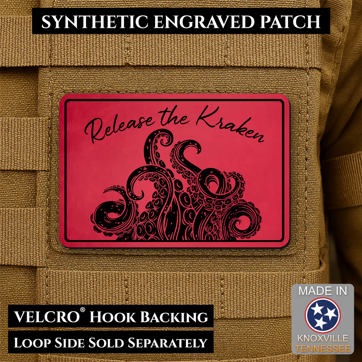 Release the Kraken Funny Morale Patch, 2x3" | Made in USA | VELCRO® Brand Hook Backing