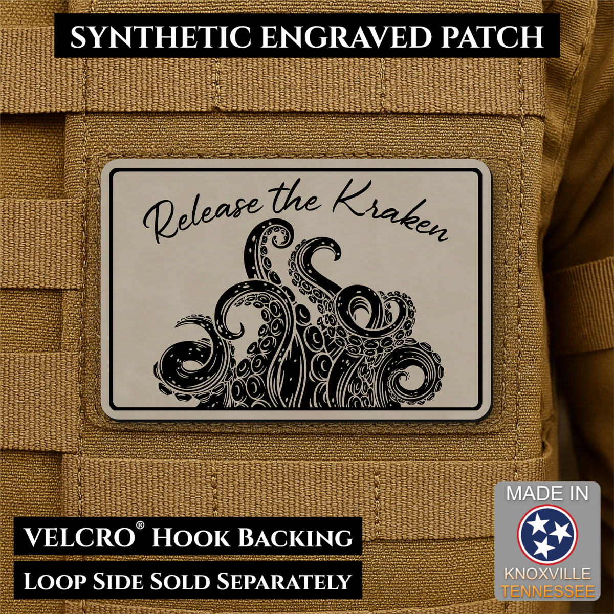 Release the Kraken Funny Morale Patch, 2x3" | Made in USA | VELCRO® Brand Hook Backing