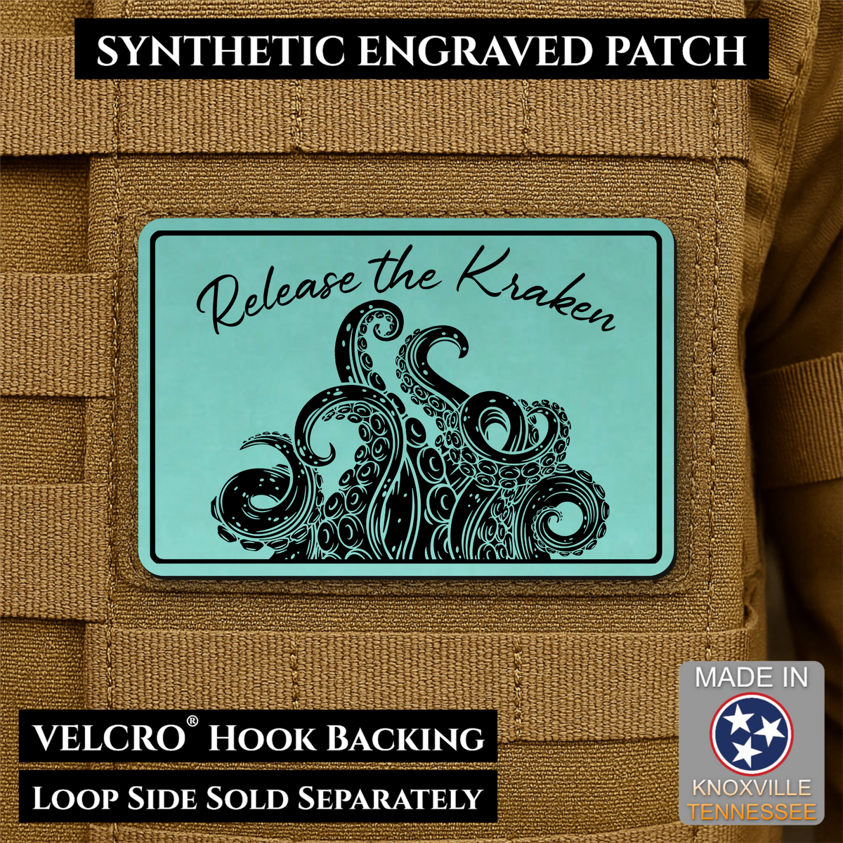 Release the Kraken Funny Morale Patch, 2x3" | Made in USA | VELCRO® Brand Hook Backing