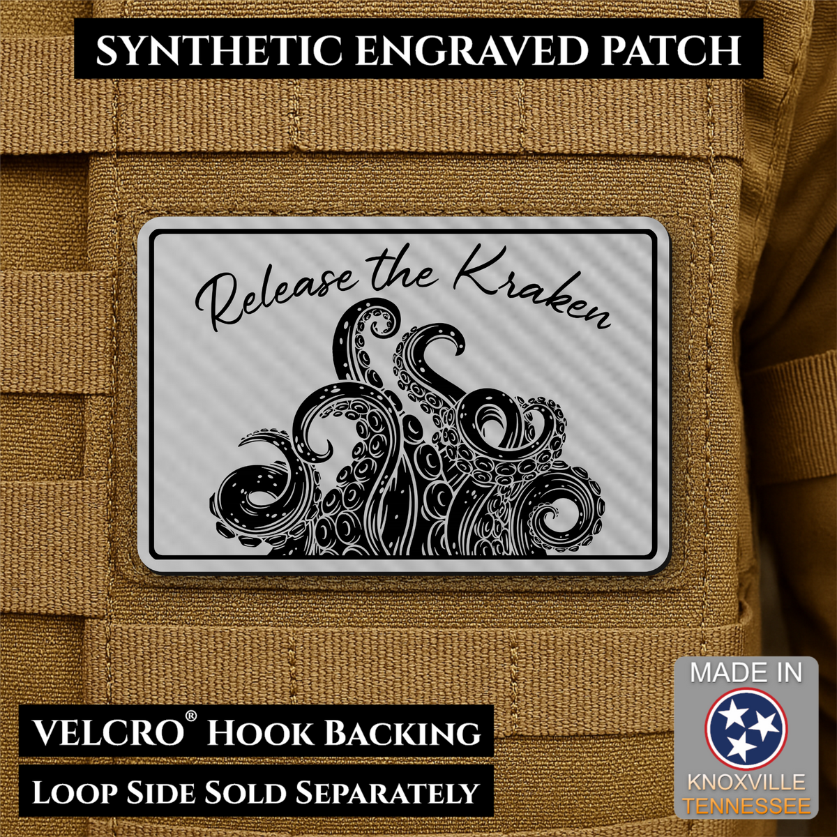 Release the Kraken Funny Morale Patch, 2x3" | Made in USA | VELCRO® Brand Hook Backing