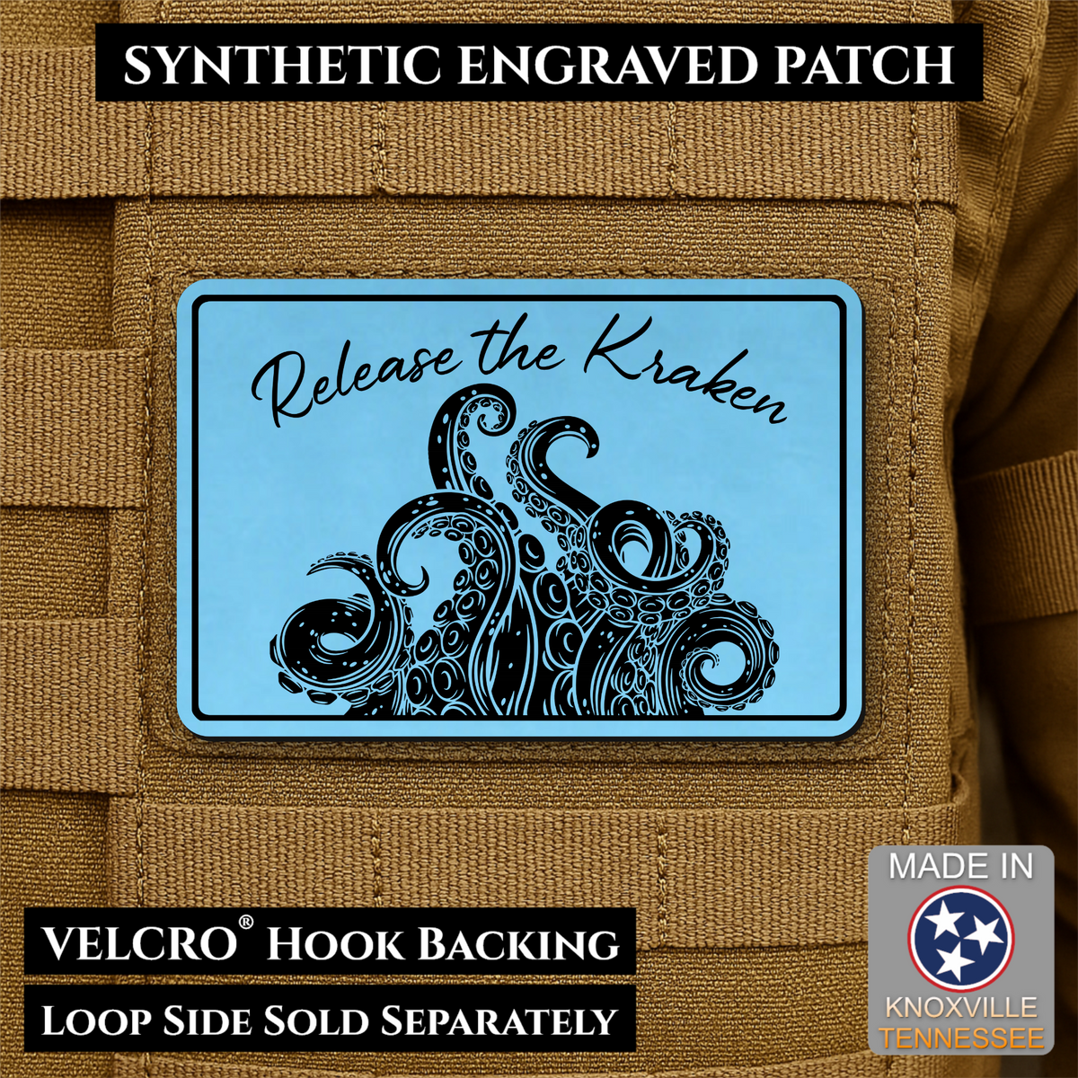 Release the Kraken Funny Morale Patch, 2x3" | Made in USA | VELCRO® Brand Hook Backing