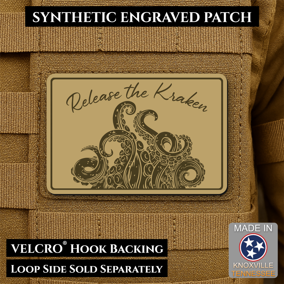 Release the Kraken Funny Morale Patch, 2x3" | Made in USA | VELCRO® Brand Hook Backing
