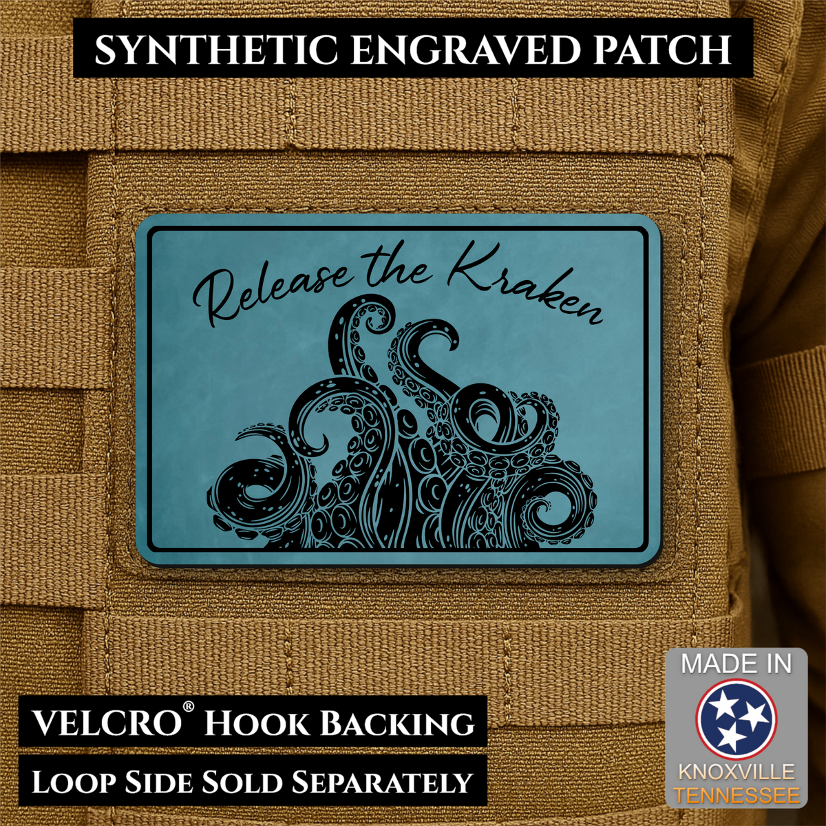 Release the Kraken Funny Morale Patch, 2x3" | Made in USA | VELCRO® Brand Hook Backing
