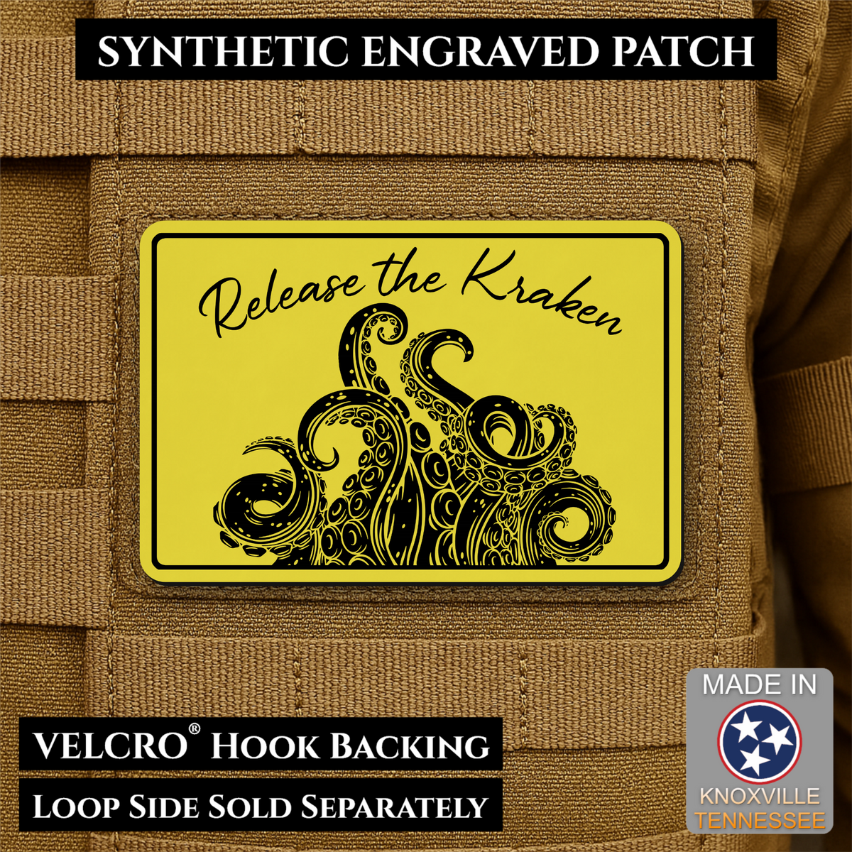 Release the Kraken Funny Morale Patch, 2x3" | Made in USA | VELCRO® Brand Hook Backing