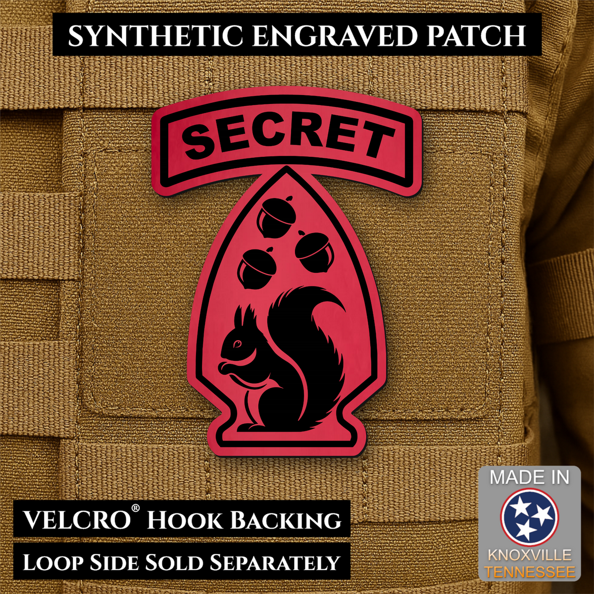 Secret Squirrel Military Division Funny Morale Patch, 2.2x3" | Made in USA | VELCRO® Brand Hook Backing