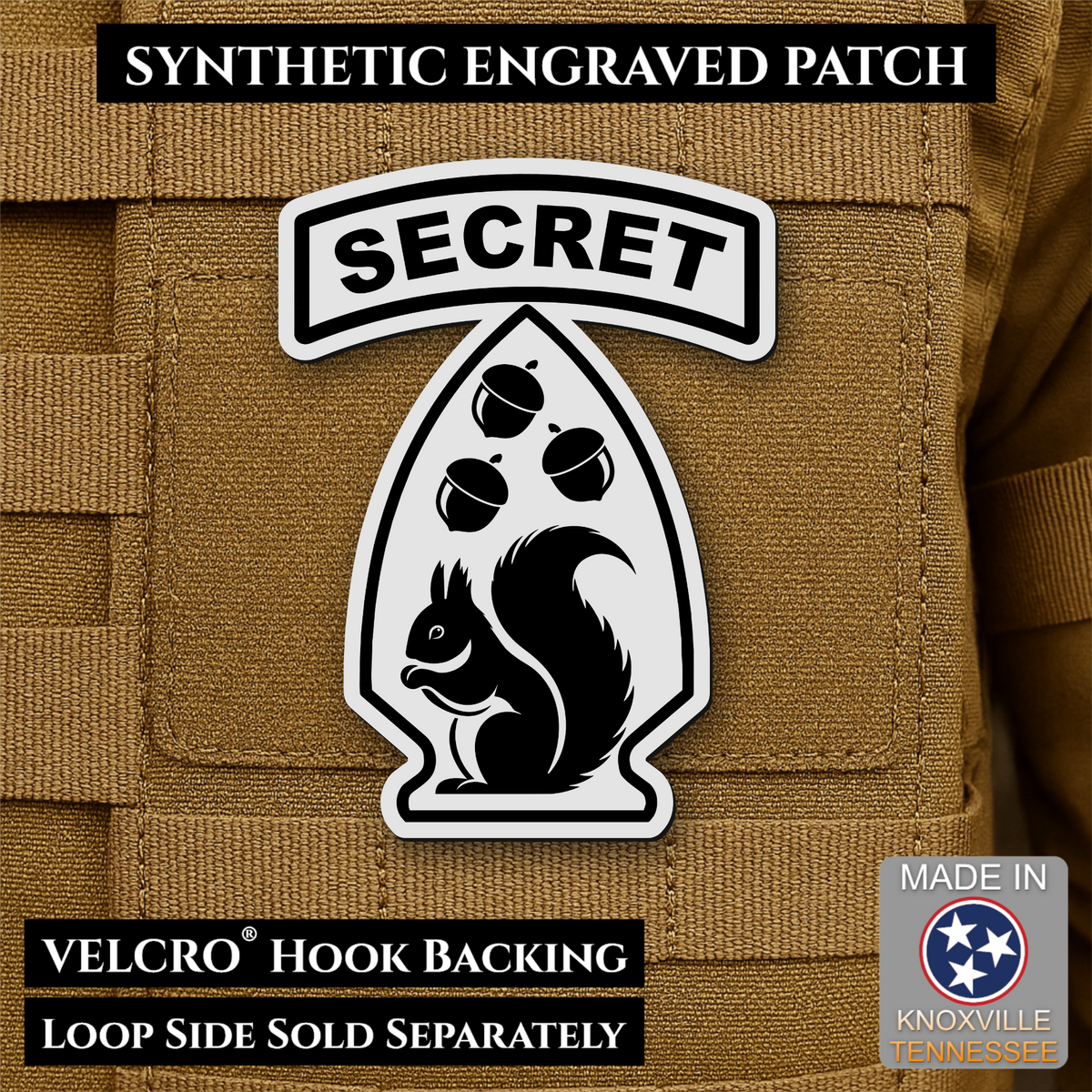 Secret Squirrel Military Division Funny Morale Patch, 2.2x3" | Made in USA | VELCRO® Brand Hook Backing
